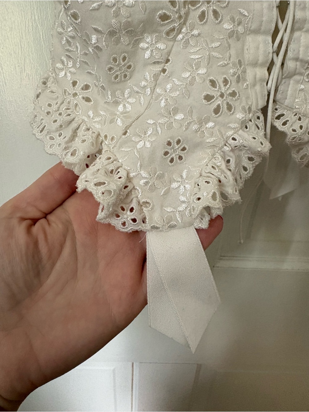 For Love & Lemons Sophie Eyelet Bustier Lace Front Top in White, Size Small (S) - Picture 4 of 15